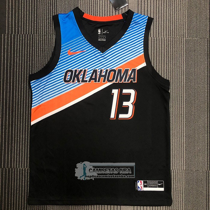 Camiseta Oklahoma City Thunder Paul George NO 13 Ciudad 2020-21 Negro